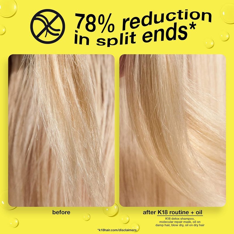 K18 Molecular Repair Hair Oil - Strengthening Peptide Damaged Hair Treatment Oil - 24-Hour Frizz Control + Heat Protectant - Helps Reduce Split Ends + Boost Shine (1 Fl oz)