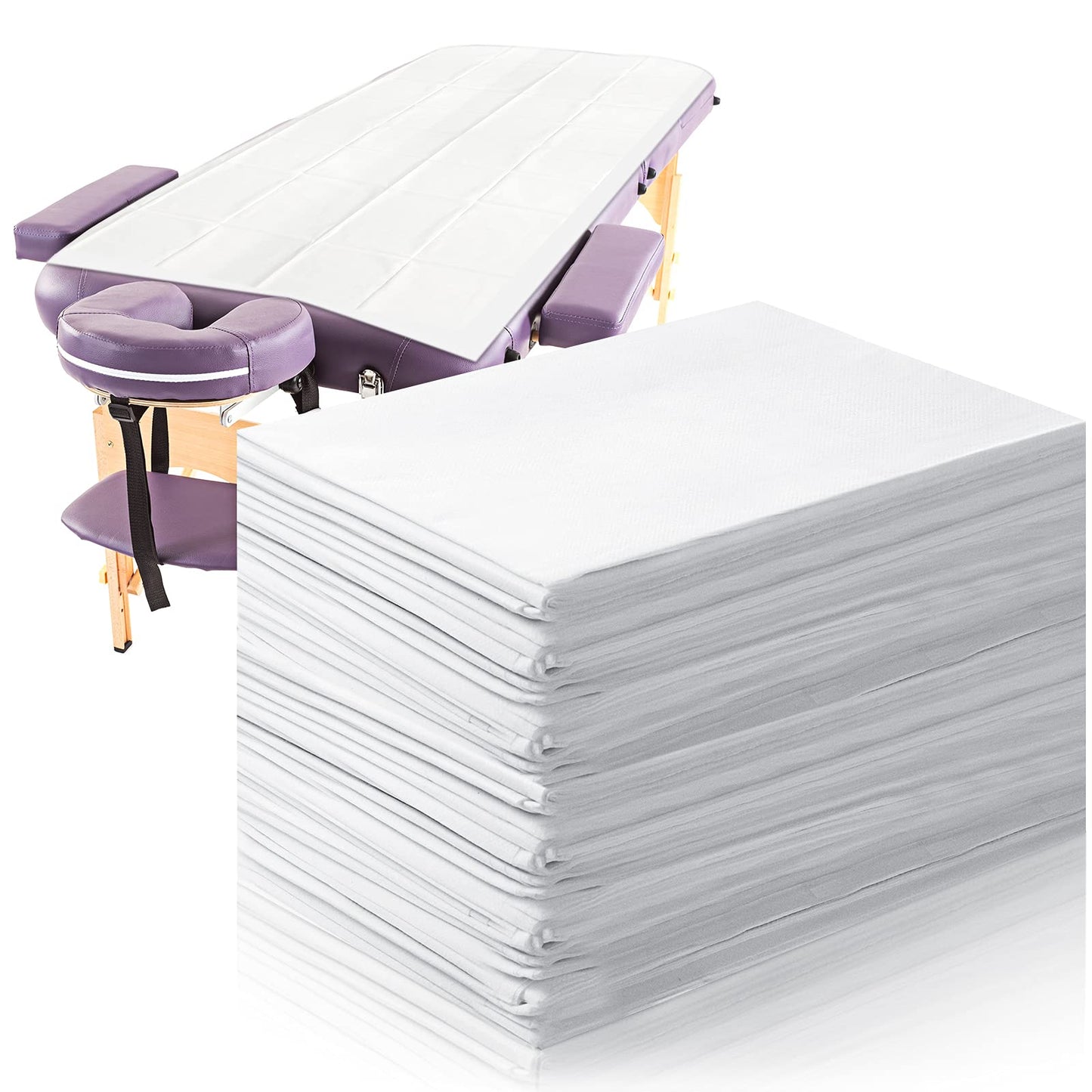 Tatuo 50 Pieces 31 x 70 Inches Disposable Bed Sheets Waterproof Bed Cover Massage Table Sheet Non-woven Fabric for Spa, Lash, Beauty Salon, Waxing, Hotels(White)
