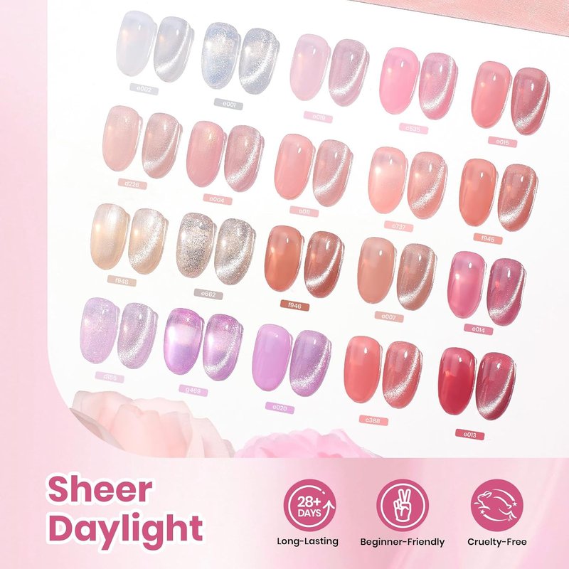Beetles 80 Pcs Gel Nail Kit with U V Light -20 Color Jelly Gel Nail Polish Set Milky Nude Red Purple Glitter Sheer Daylight Nails Kit with Cat Eye Top Coat Rubber Base DIY Salon Gifts for Women Gilrs