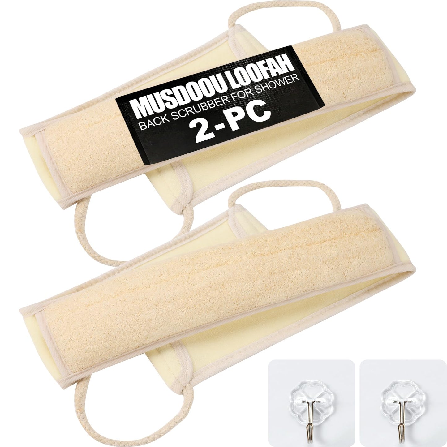 Loofah Back Scrubber with Handle, Natural Exfoliating Shower Sponge, Deep Clean Back Scrub for All Skin Types, Durable Bath Loofah for Daily Use