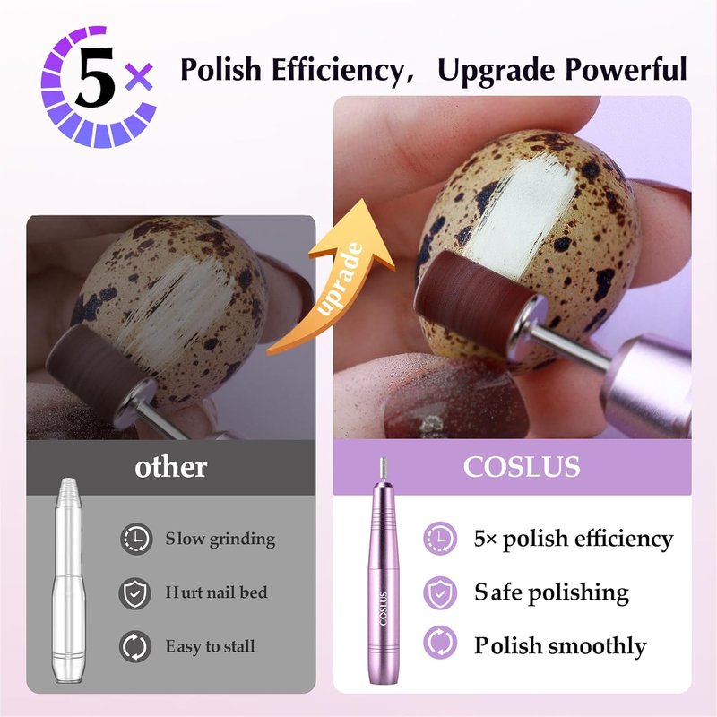 COSLUS Electric Nail Drill File - Professional Acrylic Gel Dip Powder Manicure Kit | Portable Polishing Tools with Drill Bits & Sanding Bands
