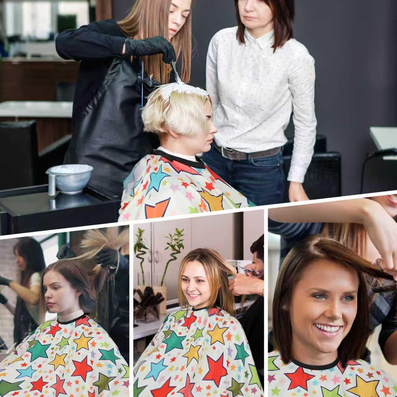 YELEGI Professional Hair Cutting Cape(2Pcs), Salon Barber Cape with Adjustable Snap Closure, Waterproof Hair Dye Color Cape Hair dressing stylist apron (Star & Colorful)