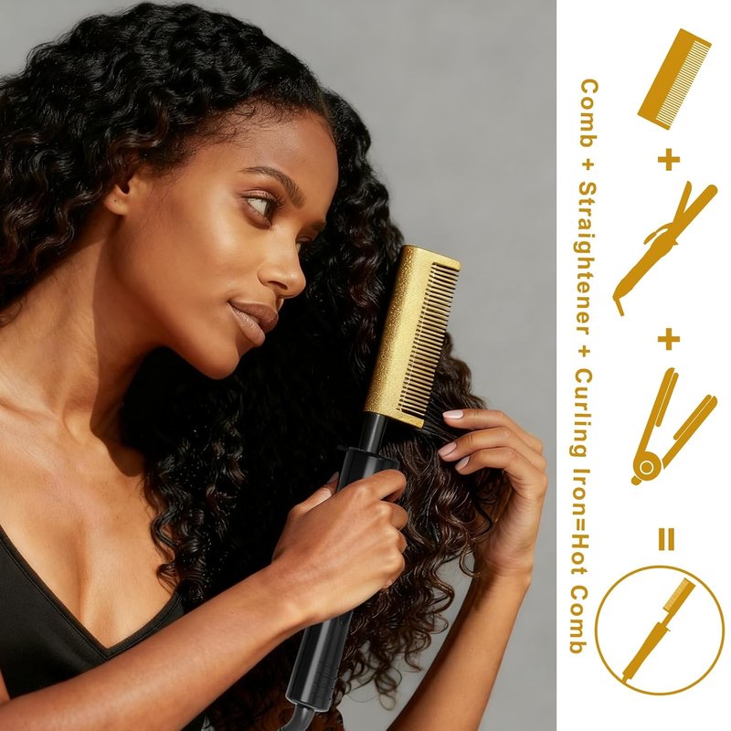Electric Hot Comb for Wigs - 450°F Dual Voltage Ceramic Straightening Comb | Fast Heating for Black Hair & Lace Front Wigs