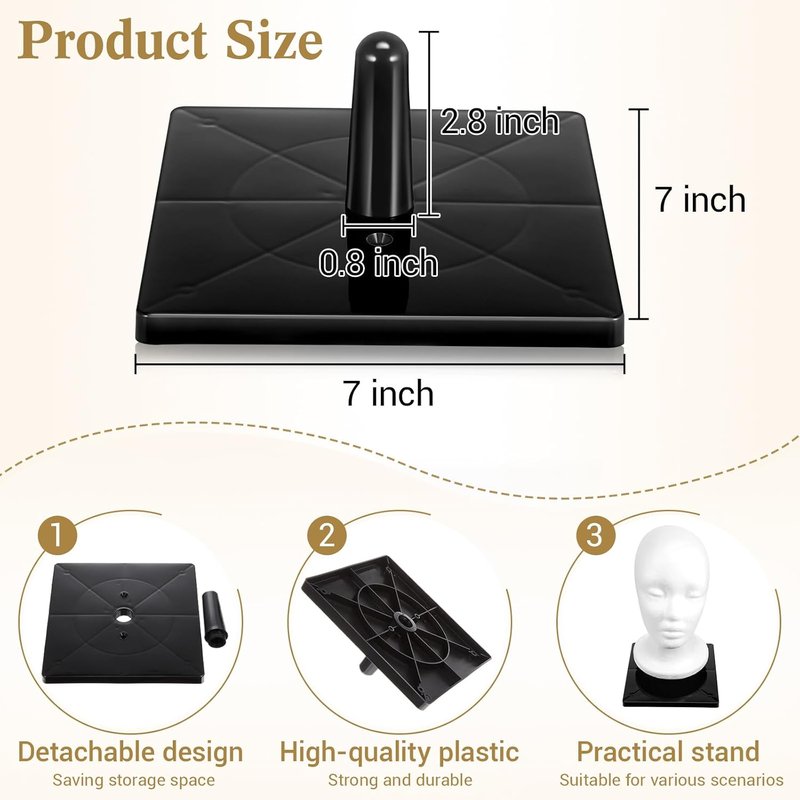 AceOrbit Foam Mannequin Wig Head Stands - Non-Tip Styling Holder for Tabletop Display | Black Plastic (4 Pcs)
