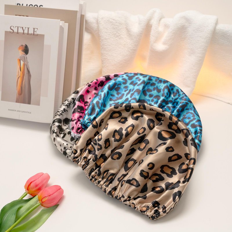 AmazerBath Shower Cap, 4 PCS Shower Caps for Women Reusable Waterproof, Double Layers Hair Cap for Shower, Elastic and Flexi Bath Caps, Environmental Protection Bathing Caps