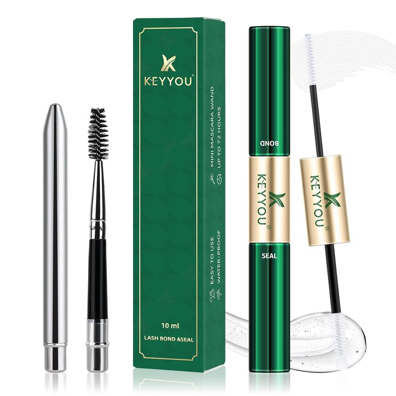 KEYYOU Lash Bond and Seal | Strong Waterproof Cluster Lash Glue - 5ml + 5ml Clear for Comfortable Wear
