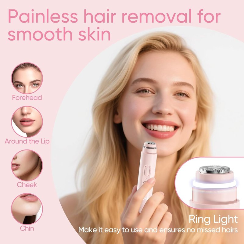 Skiennix Facial Hair Remover - 2-in-1 Eyebrow & Face Trimmer with LED Light - Rechargeable & Painless Hair Removal for Flawless Skin