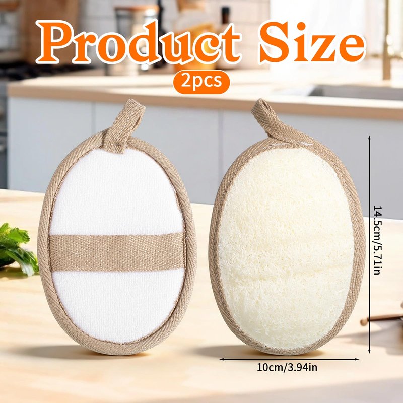 2Pcs Natural Loofah Exfoliating Body Scrubber, Made with Natural Egyptian Shower loofa Sponge, Shower Exfoliator for Women and Men, Loofah Exfoliating Body Scrubber for Bath