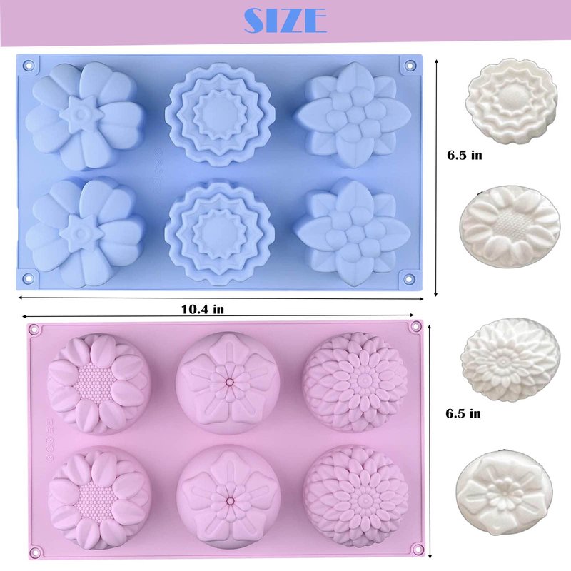 PSKJATIN Soap Molds Silicone Shapes-3PCS 6 Cavities Flower Soap Mold,Silicone Molds for Soap Bath Bombs Shower Steamer Lotion Bars