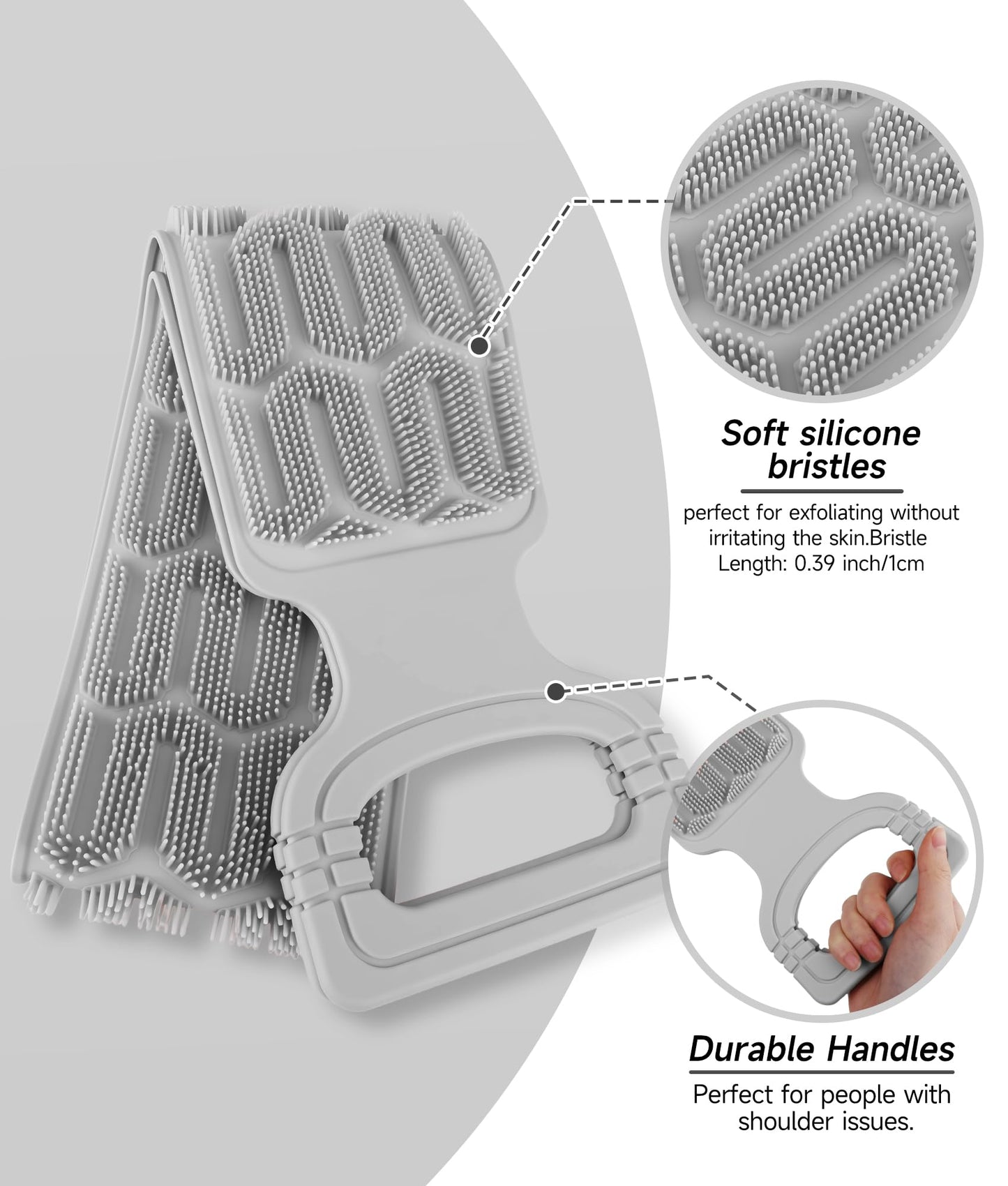 EaTubano Back Scrubber for Shower - Exfoliating Back Scrubber with Handles,Double-Sided Exfoliating Wash Bath Tool for Use in Shower, Back Washer to Deep Clean Your Skin for Men & Women (Grey)