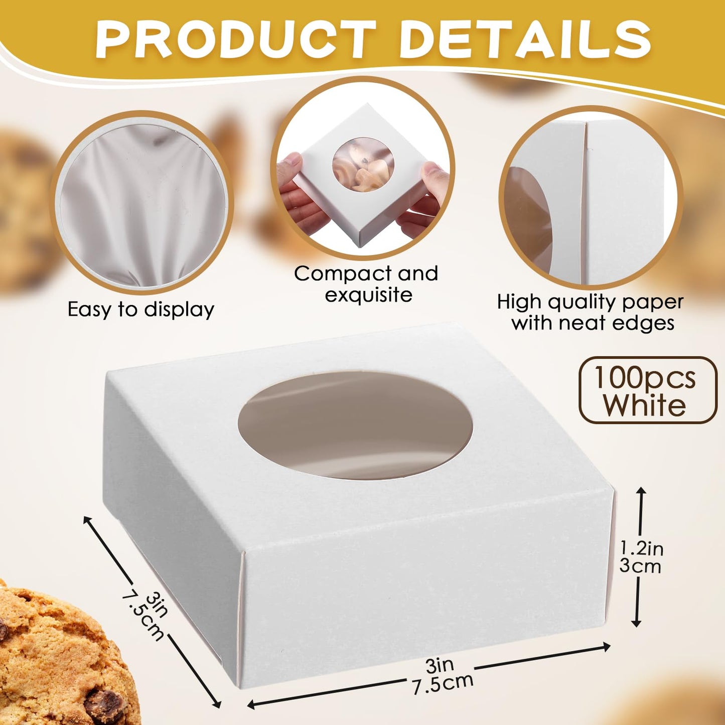 TaoBary 100 Pcs Soap Boxes for Homemade, 3 x 3 x 1.2 Inch Small Paper Gift Packaging Boxes with Window, Gift Wrappers for Soap Packaging Making Party Favor(Round,White)