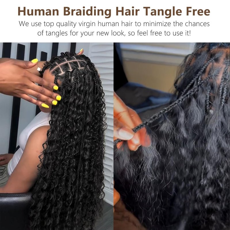 Skiennix Human Braiding Hair - Deep Water Wave Bundles for Boho Braids | 18 Inch, Natural Color, 110g (2 Packs)