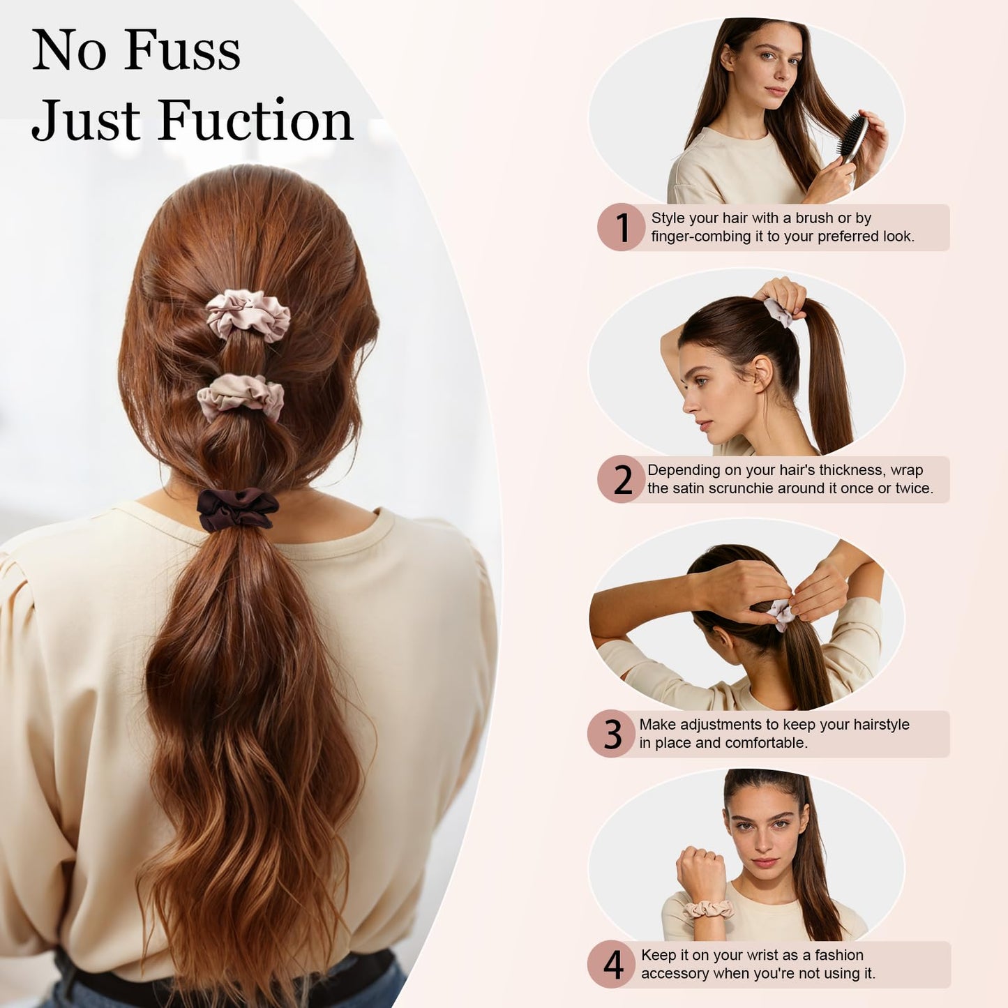Ultra-Petite Satin Scrunchies for Women – 8PCS Neutral No Damage Hair Ties (Black, Blonde, Dark Brown, Light Brown) – No Crease, Frizz-Free, Gentle Elastic Bands for Day & Night, Perfect Gifts