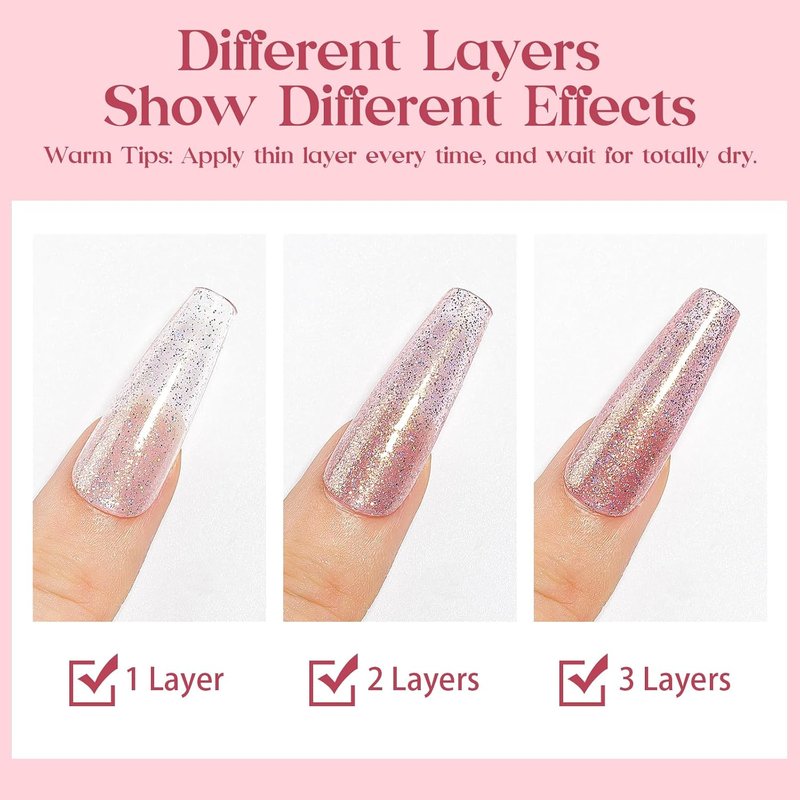 MIZHSE Quick Dry Glitter Pink Nail Polish - Non-Gel, Fast Air Drying, 15ml Full Coverage Shine