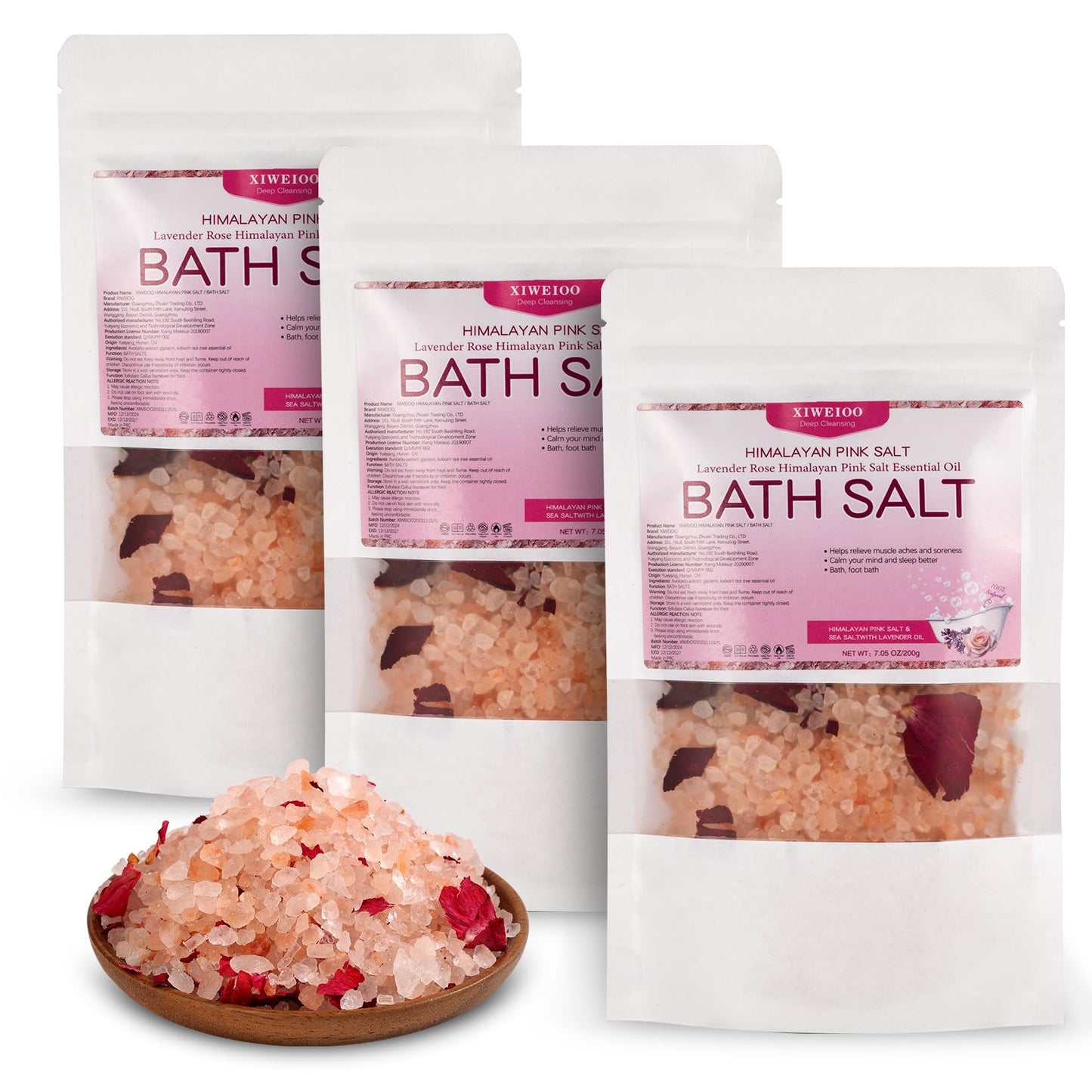 XIWEIOO Bath Salts KIT Pack of 3 Natural Epsom Salt Rose Essential Oils Relaxes and Better Sleep Himalayan Pink Salt Foot Soak Tea Tree Oil Himalayan Foot Bath Salts Set