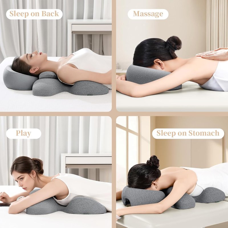 Prone Massage Pillow - Chest & Face Support for Sleep | Removable Washable Cover, Non-Slip Bottom (Grey)