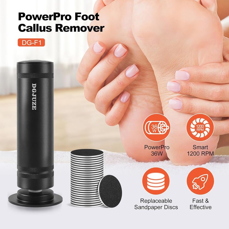 PowerPro Electric Foot Callus Remover - 36W Heavy Duty Metal Grinder for Smooth Feet | 60 Sandpaper Pads Included