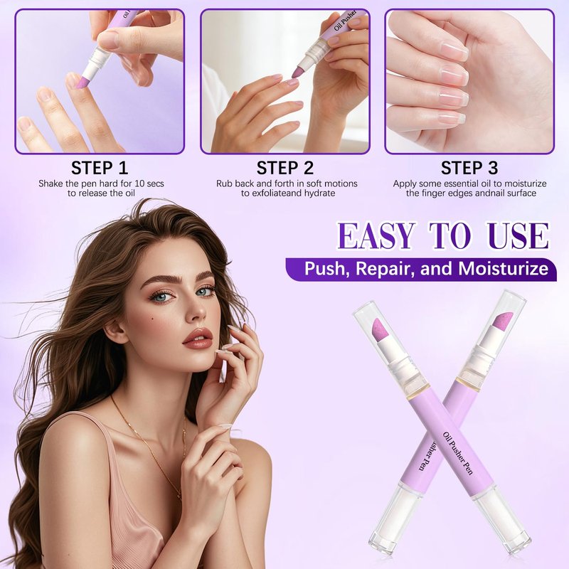 2Pcs 2-in-1 Cuticle Oil Pusher Pen,2026 New Ceramic Cuticle Pusher & Oil Pen,Cuticle Oil Nail Care Pen - Gentle Cuticle Remover for Dry & Damaged Nails,Hangnails,Moisturize Strengthen Brighten
