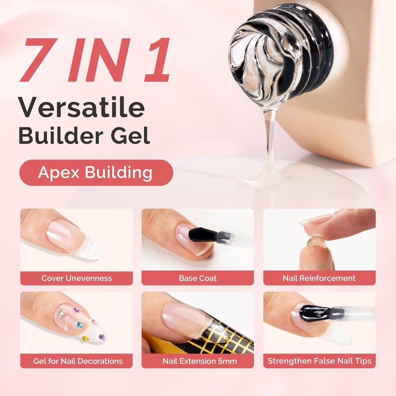 MelodySusie 2PCS 15ML Clear Builder Nail Base Gel & Top Coat Set, Shine Finish and Long Lasting, for Nails Thickening Apex Building, UV Extension Gel for Nail Art Design Salon DIY Manicure at Home
