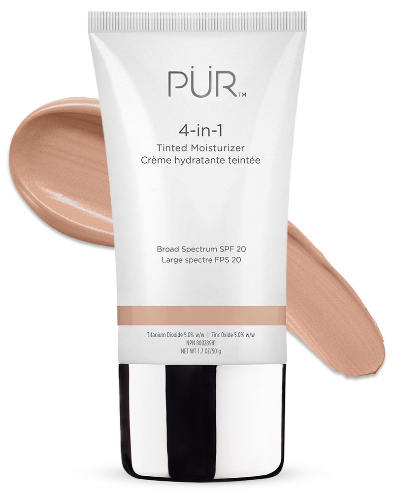 PÜR MINERALS 4-in-1 Tinted Moisturizer with SPF 20 - Hydrating Skin Tint Face Moisturizer, Primer & Foundation with Shea Butter, Aloe Vera & Vitamin B3 - Vegan Friendly, Paraben Free (Bone)