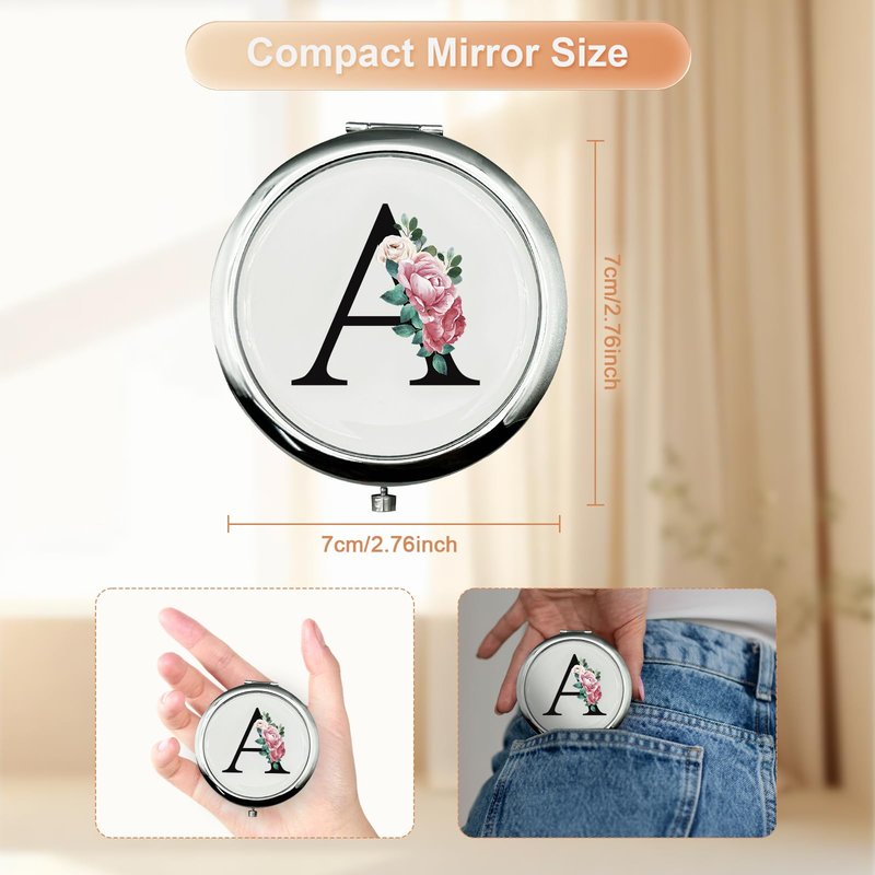 JEKUGOT Monogram Compact Mirror, Personalized Gifts for Women and Girls, Small Pocket Mirror, Personalized Compact Mirrors for Girls, Sister, Wife, Mothers, Birthday Gifts - A