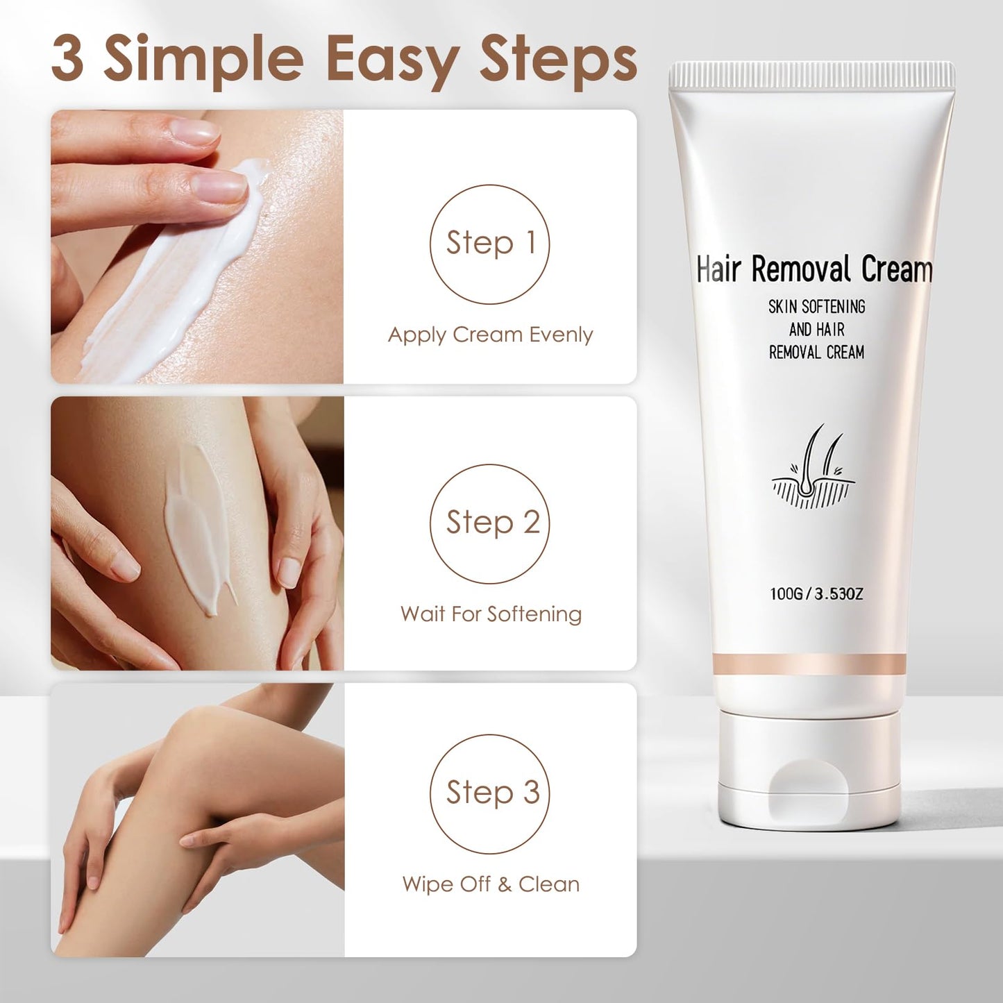 Body Hair Removal Cream for Women - Fast 5-10 Min Painless Depilatory Cream for Sensitive Skin, Moisturizing with Olive & Avocado Oil, Gentle for Underarm Leg Bikini Full Body Hair Removal 3.53oz.