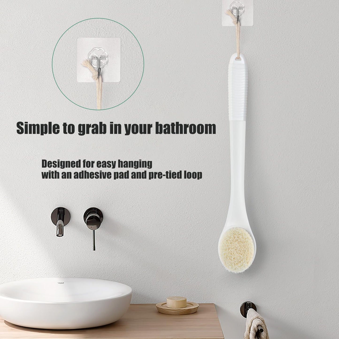 ROLIZOE 17-Inch Back Scrubber for Shower, Anti-Slip Exfoliating Body Brush for Bath, Gentle Back Brush for Shower for Men, and Women, Cleaning Skin for Smooth, Glowing Skin (White)