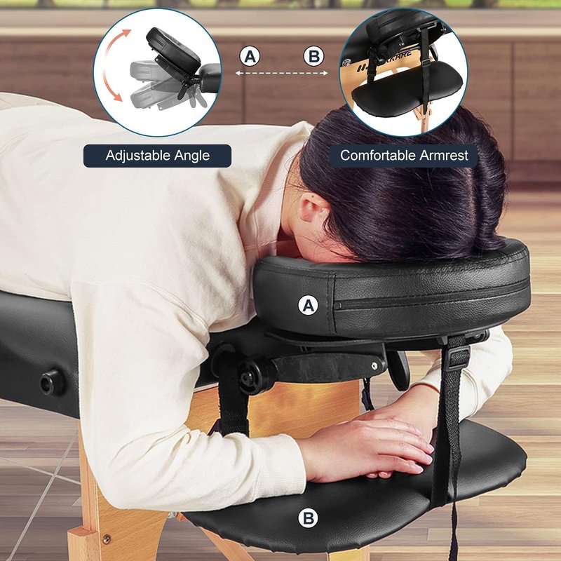 CHRUN Portable Massage Table - 24" Wide Foldable Beauty Spa Bed with Adjustable Height & Carry Bag (Black)