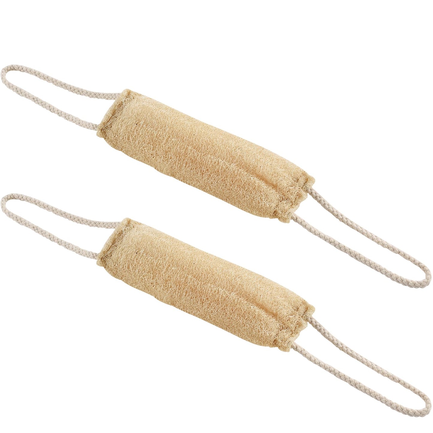YEMTAL 2 Pack Natural Loofah Back Scrubber, Exfoliating Body Scrubber, Back Scrub Long Loofah with Handle, Back Washer for Shower, Bathing Sponge for Men & Women