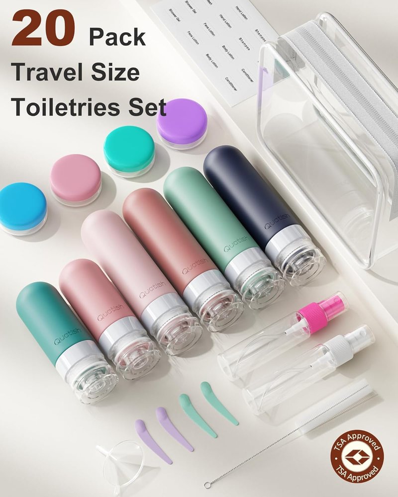 Quatish Travel Bottles - 20 Pack TSA Approved Leak Proof Silicone Toiletry Containers | Morandi Colors