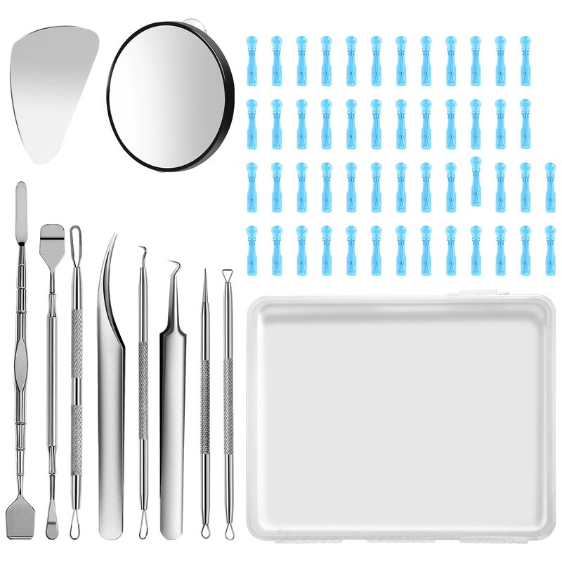 60PCS Dual Heads Blackhead Remover, Pimple Comedone Extractor, Acne Whitehead Blemish Removal Kit, Premium Stainless Steel Pimple Popper Tool kit, Risk Free for Face Skin, with Portable Box