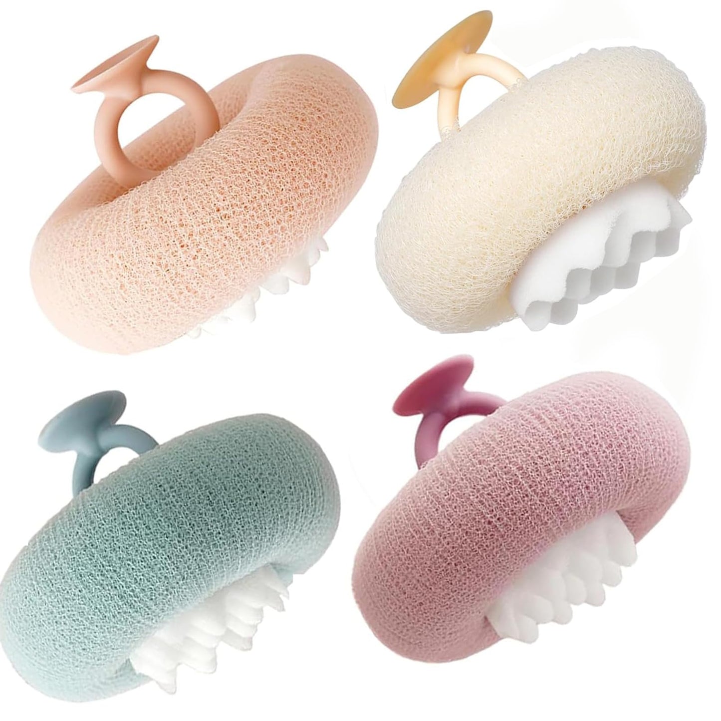 Super Soft Sunflower Suction Cup Bath Ball, New Upgraded 2-in-1 Sunflower Ball Exfoliating Bath Sponge Cleaning Brush, Mesh Shower Body Sponge Accessories for Women, Men (4 Color)