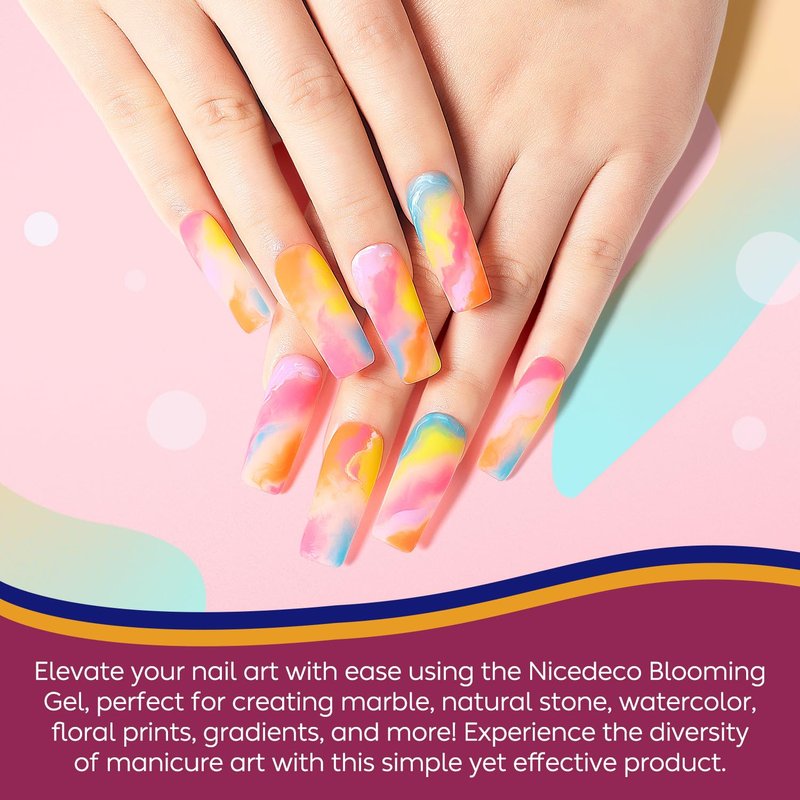 Nicedeco Hema Free Nail Blooming Gel 15ml Cruelty Free Vegan Clear Blossom Gel Polish for Spreading Effect Marble Watercolor Floral Print for DIY Nail Art
