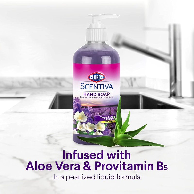 Clorox Scentiva Liquid Hand Soap - Tuscan Lavender & Jasmine Scent | Bleach-Free, Aloe Vera, 14 Fl Oz - 2 Pack