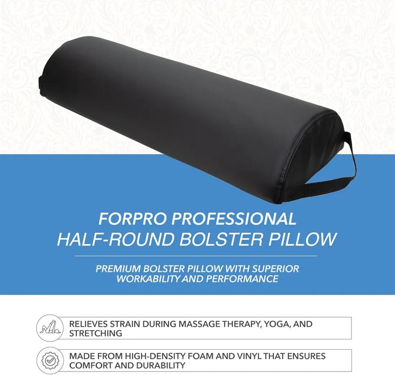 Premium Jumbo Half-Round Bolster Pillow for Massage & Yoga - Oil & Stain-Resistant, 9"W x 4.5"H x 26"L, Black