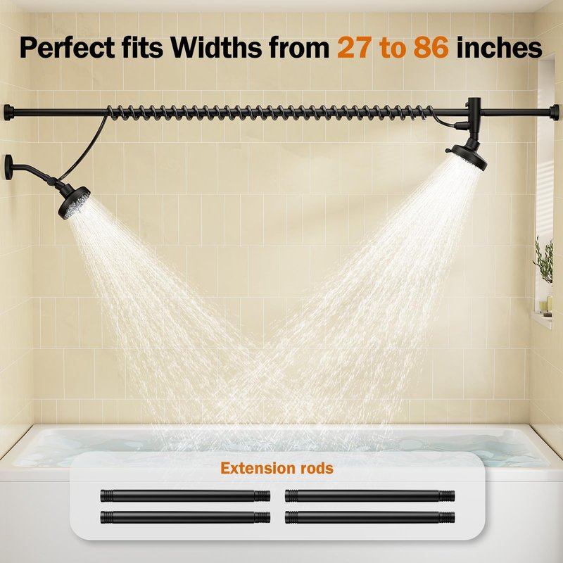 Dual Shower Head with Original Adjustable Slider, High Pressure Double Shower Head for Two People Rod, 2 Showerhead System for Couples, Renter-Friendly, SPA-Like, Gift for Women Men, Black