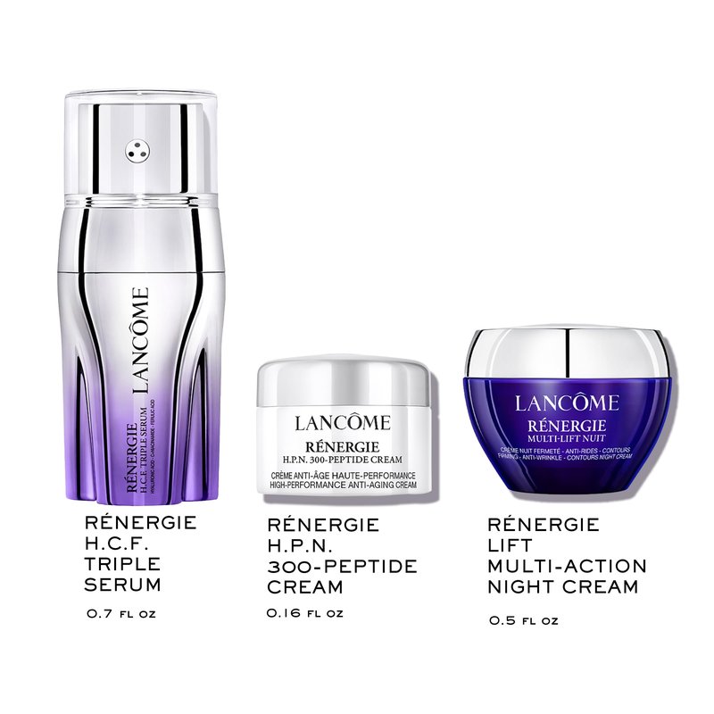 Lancôme Rénergie Discovery Gift Set – Limited Edition – Full-Size H.C.F. Triple Serum 0.7 fl oz, H.P.N. 300-Peptide Cream 0.17 fl. oz, Night Cream 0.5 fl oz – Hyaluronic Acid, Vitamin C, Ferulic Acid