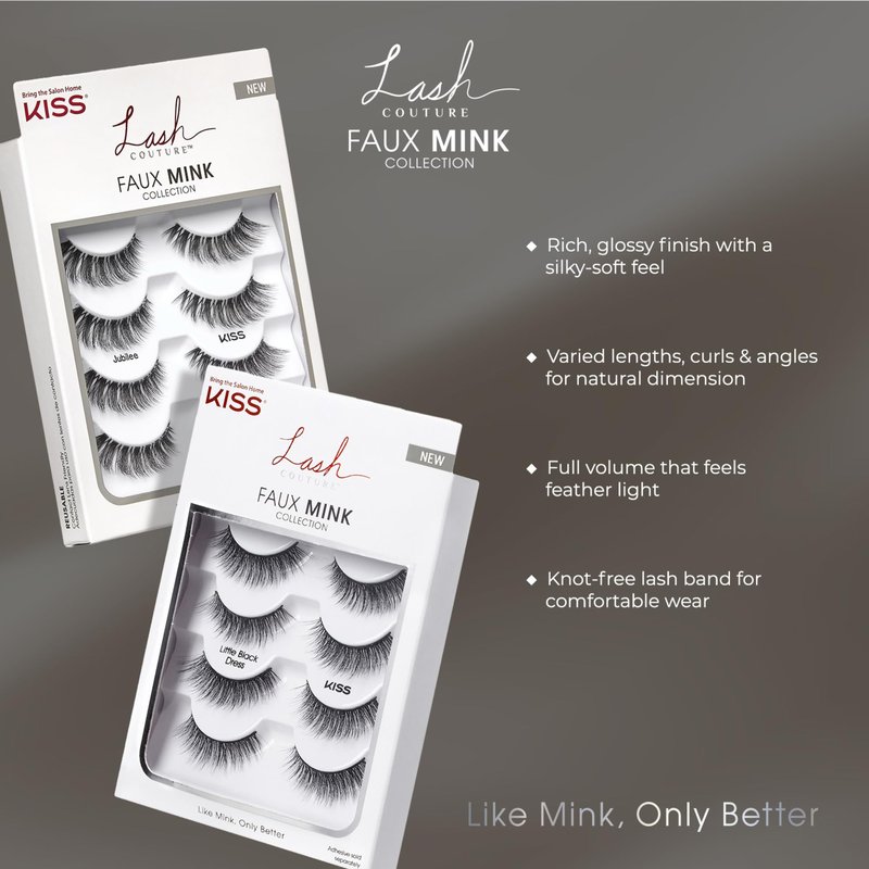 KISS Lash Couture Faux Mink False Eyelashes Multipack, ‘Jubilee’, 10mm, Multiple Lengths, Reusable, Cruelty Free, Vegan, Exclusive Knot-Free Lash Band, 4 Pairs