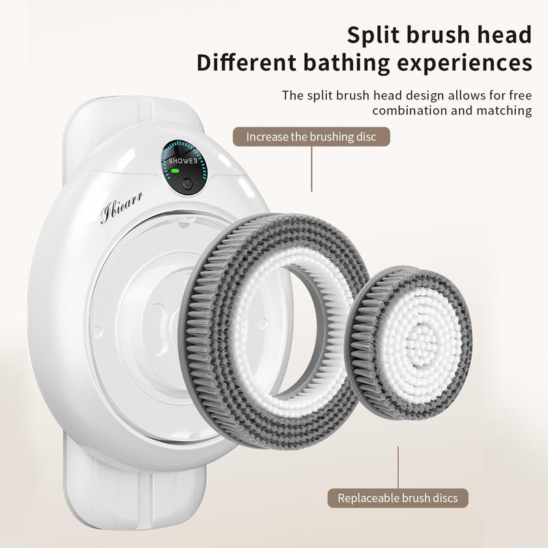 Electric Back Scrubber for Shower - Wall Mounted Exfoliating Brush, Hands-Free Automatic Body Scrubber, IPX7 Waterproof, 3-Speed Adjustment, 3 Replaceable Heads with Dry Brush (White)