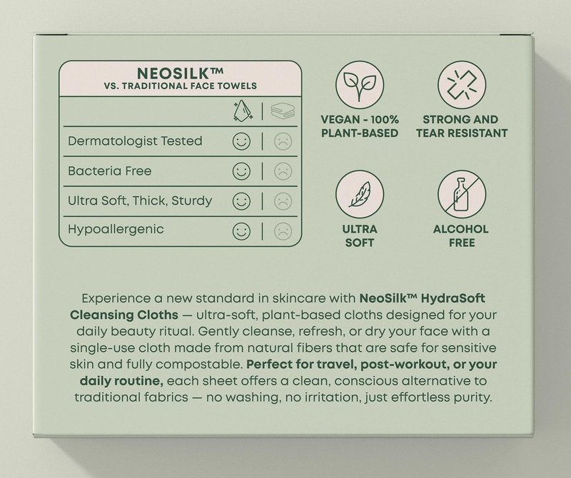 NeoSilk Clean Skin Clean Towels XL, Hypoallergenic 100% USDA Biobased Face Towel, Disposable Face Towelette, Makeup Remover Wipes, Ultra-Soft, Dermatologist-Approved 50 Ct 1-Pack Mothers Day Gifts