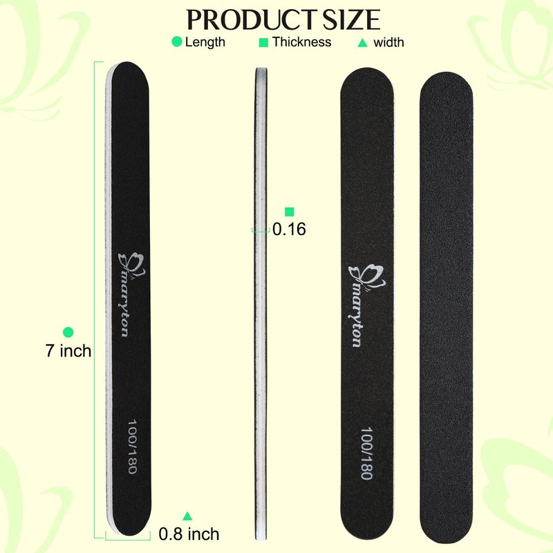 Maryton Nail File 100/180 Grit Emery Boards for Nails 12 PCS Professional Double Sided Washable Nail Files Kit for Acrylic Nails DIY Salon Use (Black)