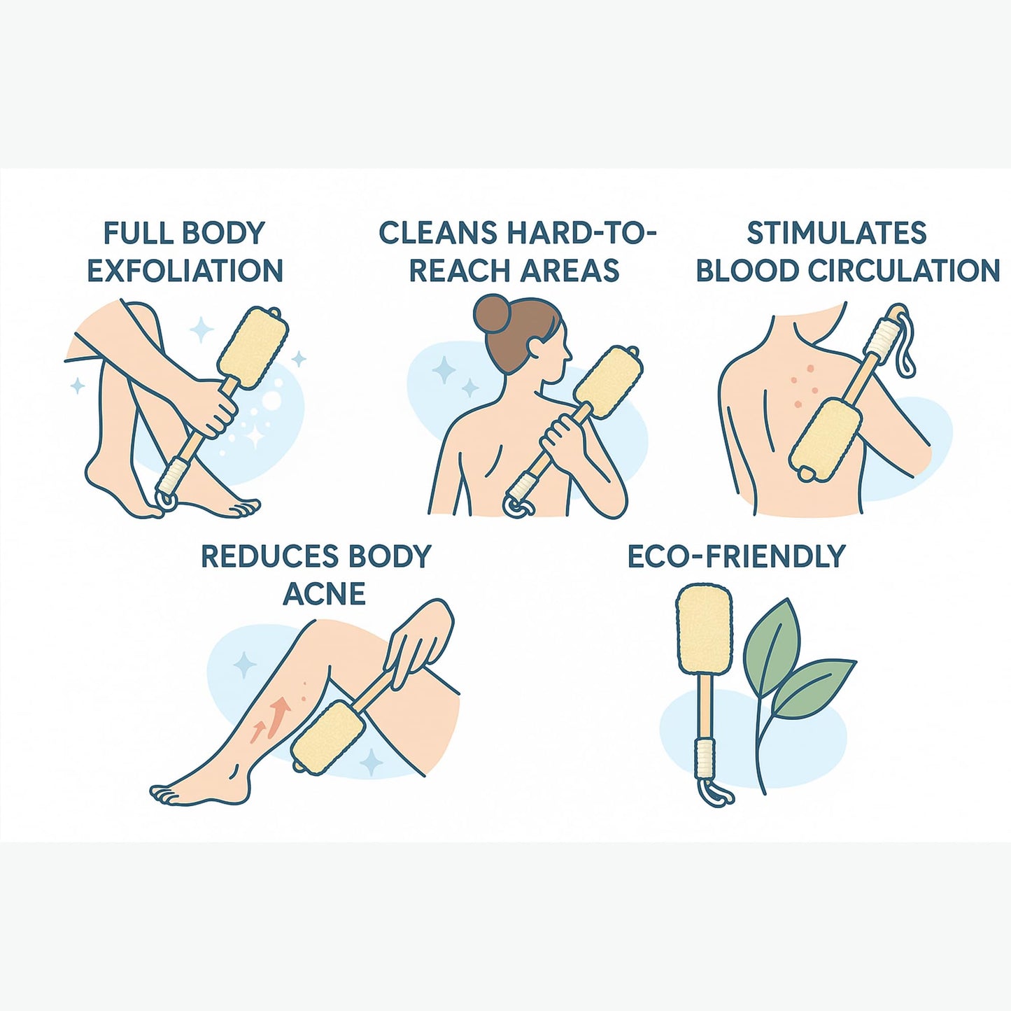 Natural Loofah Back Scrubber with Long Handle 2 Pcs – Natural Loofah Sponge & Brush for Men Women – Loofah with Handle for Bath & Shower, Exfoliating Back Loofa