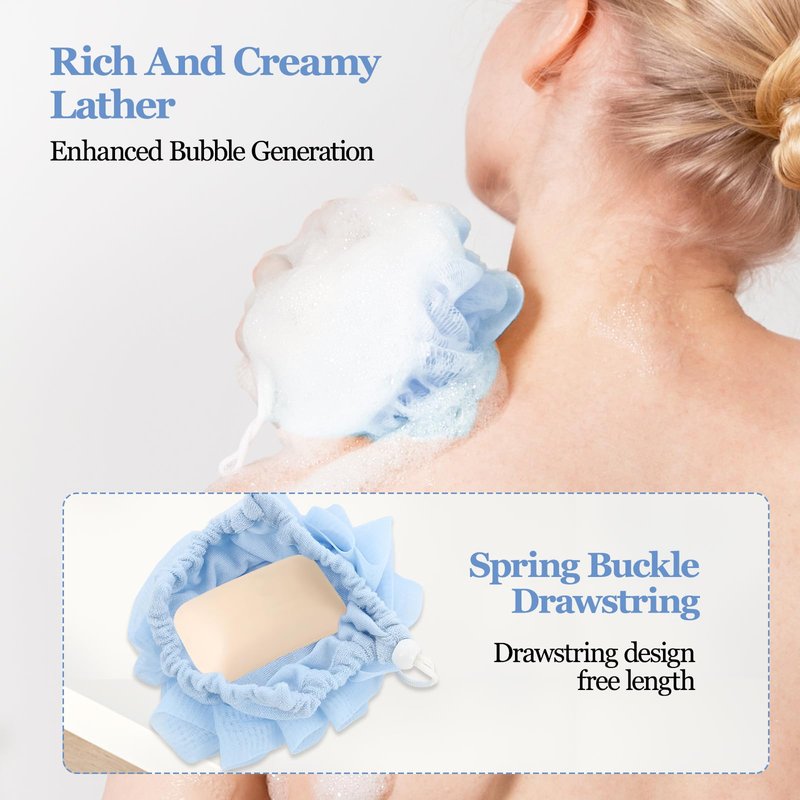 2 Pcs Bath Sponge with Drawstring,that Holds Bar Soap,for Cleansing and Smooth Skin,2 in 1 Loofah Washcloth Combo Soap Bar Loofah(White, Blue)
