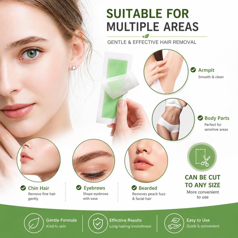 Facial Wax Strips for Women | 98% Natural Cold Wax for Gentle Hair Removal - 40 Strips + 4 Wipes
