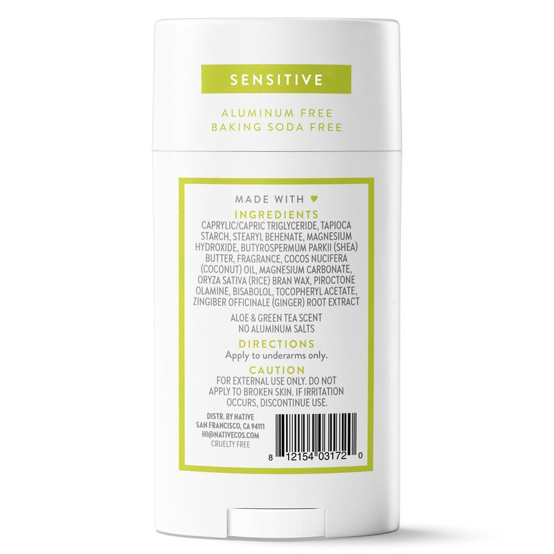 Native Sensitive Deodorant Contains Naturally Derived Ingredients, 72 Hour Odor Control | Deodorant for Women & Men, Aluminum Free with Baking Soda, Coconut Oil and Shea Butter, Aloe & Green Tea