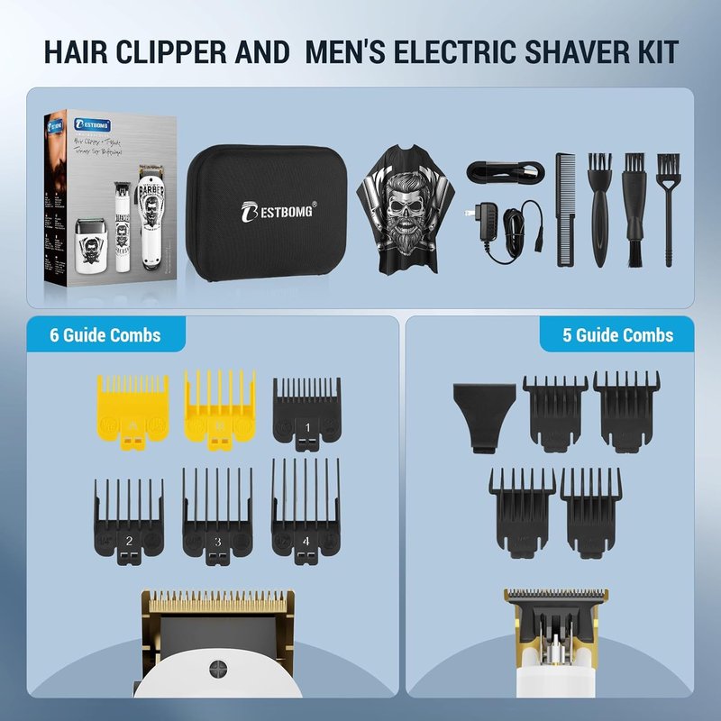 BESTBOMG® Hair Clippers - Professional Beard Trimmer Kit with Ceramic T-Blade | Ideal for Barbers & Gifts