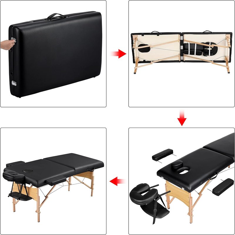 Portable Massage Table - Adjustable 2-Fold Spa Bed with Non-Woven Bag | 28-Inch, Black