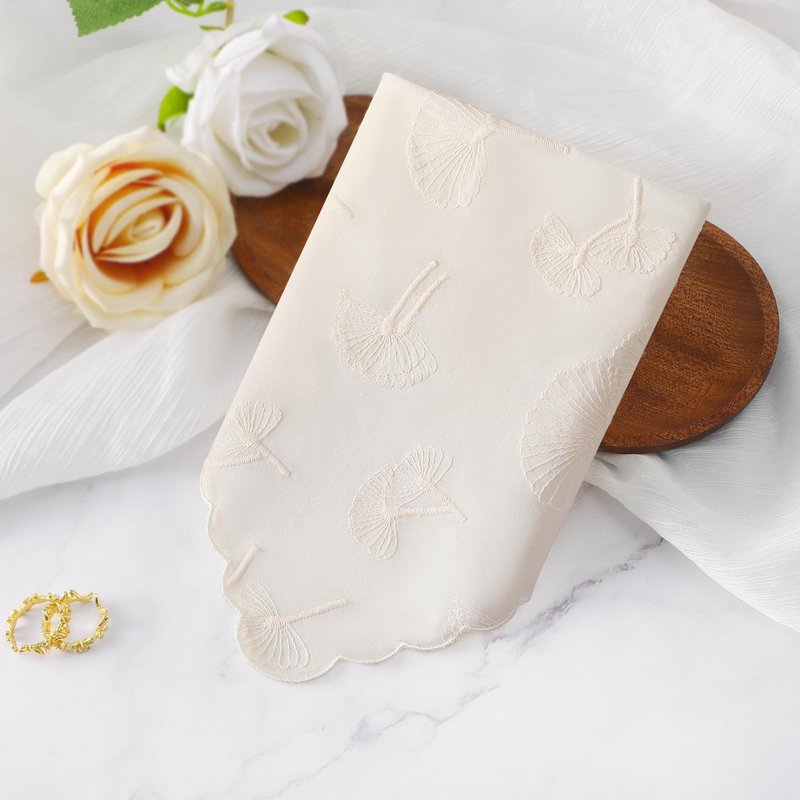 DoreenBeads Women's Cotton Handkerchiefs Dandelion Scalloped Embroidered Ladies Hankies for Wedding Parties 3Pcs