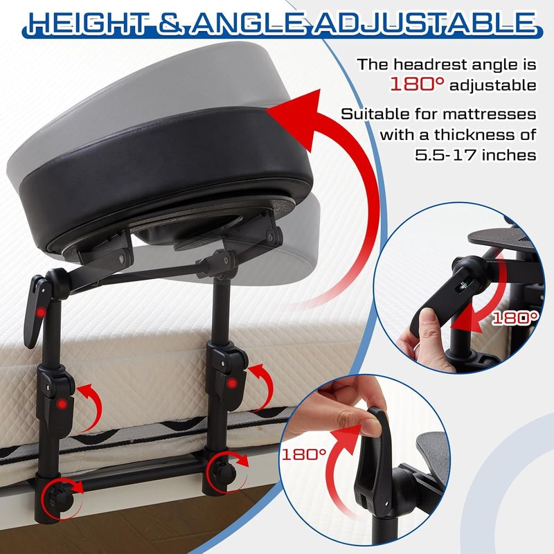 Qunclay Adjustable Massage Headrest - Portable Face Cradle with Soft Pillow Cushion | Ideal for Home & Professional Use (Black)