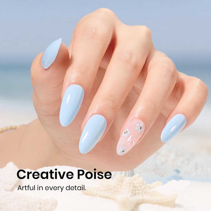 Beetles Blue Gel Polish - 15ML/0.51Fl Oz, Milky Blue Gel Nail Polish, Same Color Bottle, Soak Off UV LED Lamp Summer Nails Art, Long-Lasting Manicure Salon DIY Home Holiday Nails Art